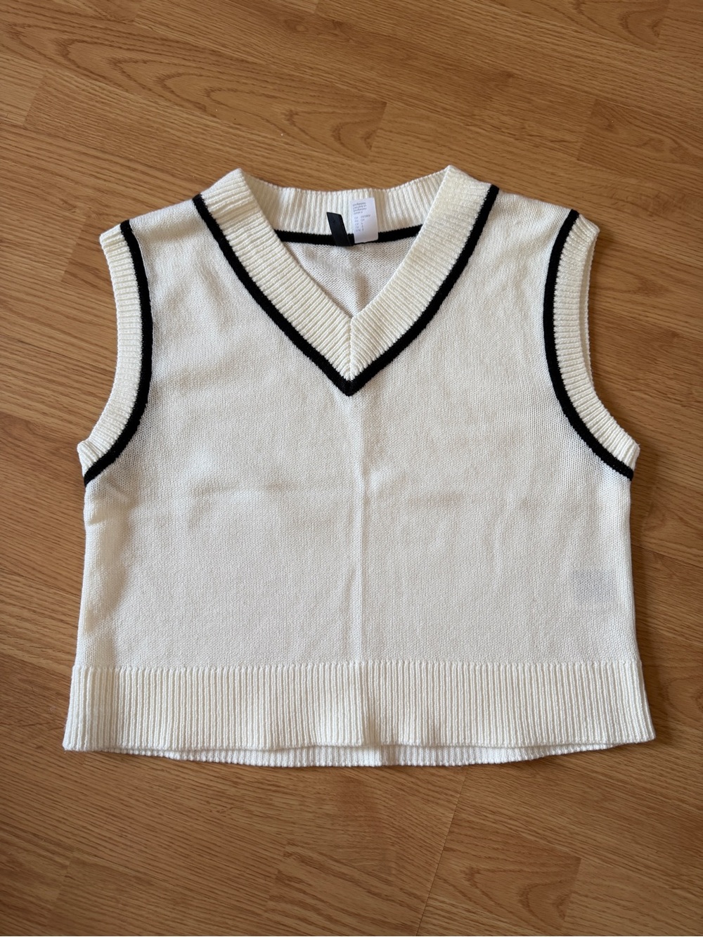H&M Cream V-Neck Knit Vest with Black Trim